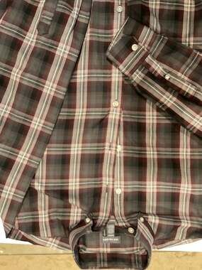 Van Heusen Men's Long Sleeve Plaid Button Down Skirt Burgundy Grey